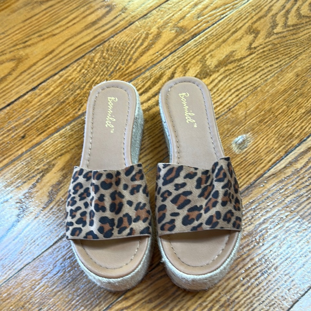 Bonnibel Leopard Print Espadrille Slide Sandals - Brown/Tan
